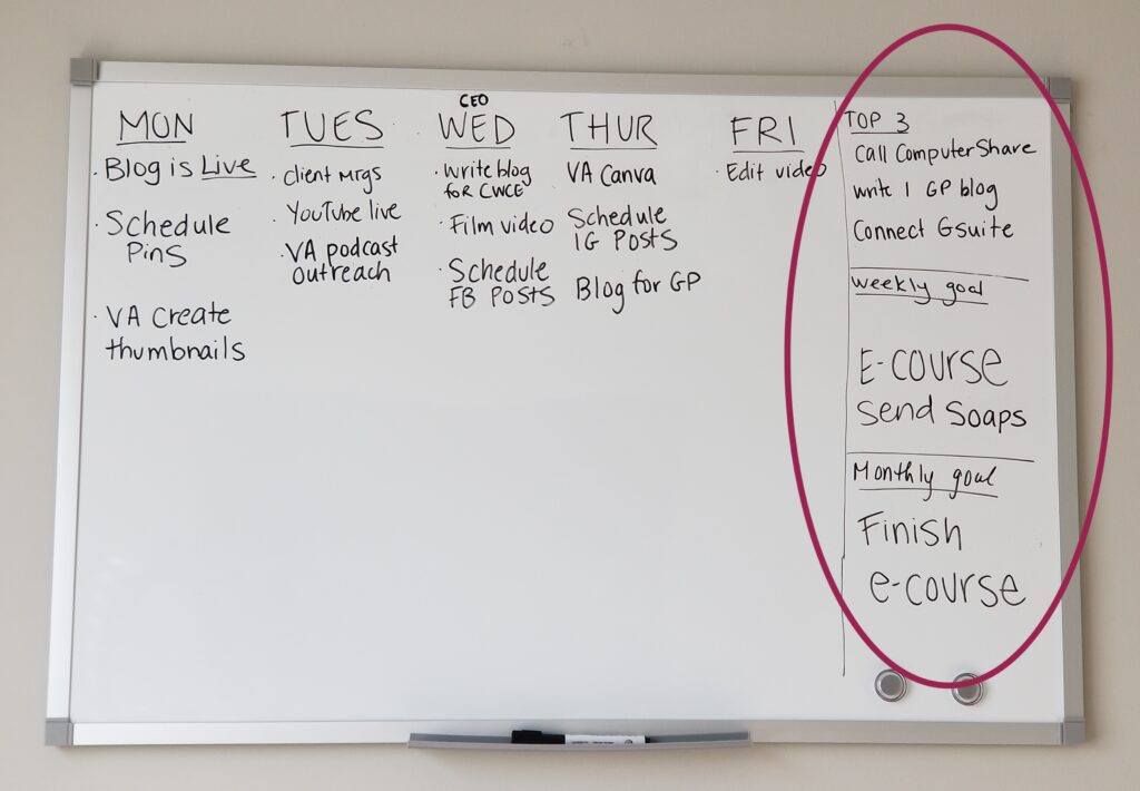 schedule on whiteboard