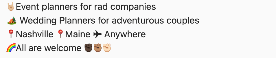 'Cause We Can Events Instagram bio showing company values